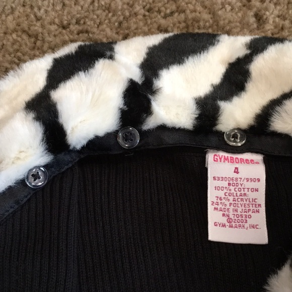 Gymboree Mod Zebra cardigan sweater fur collar Sz 4 - Picture 4 of 5